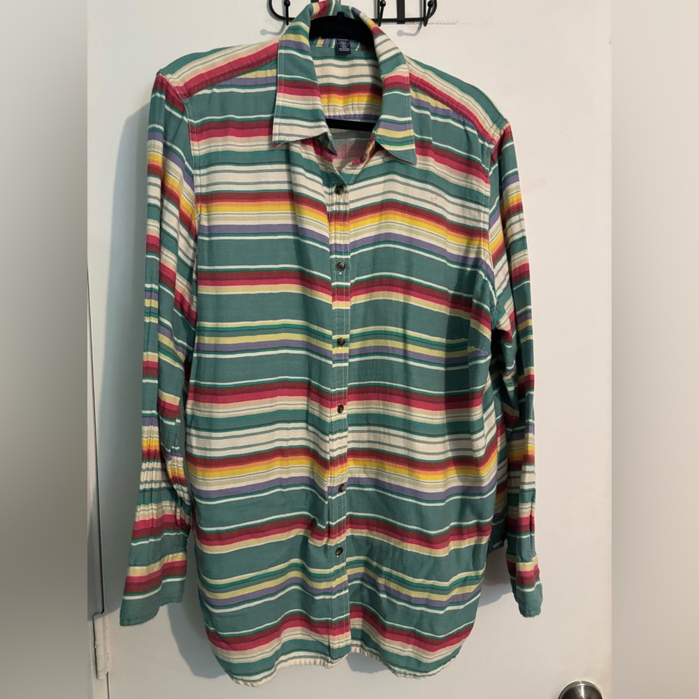 Chaps Mens 2XL‎ Striped Cotton Casual Button down Green Red Yellow Blue Stripes